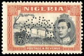 Stamps perforated SPECIMEN - Nigeria 1938 5/- George V Jebba Railway Bridge